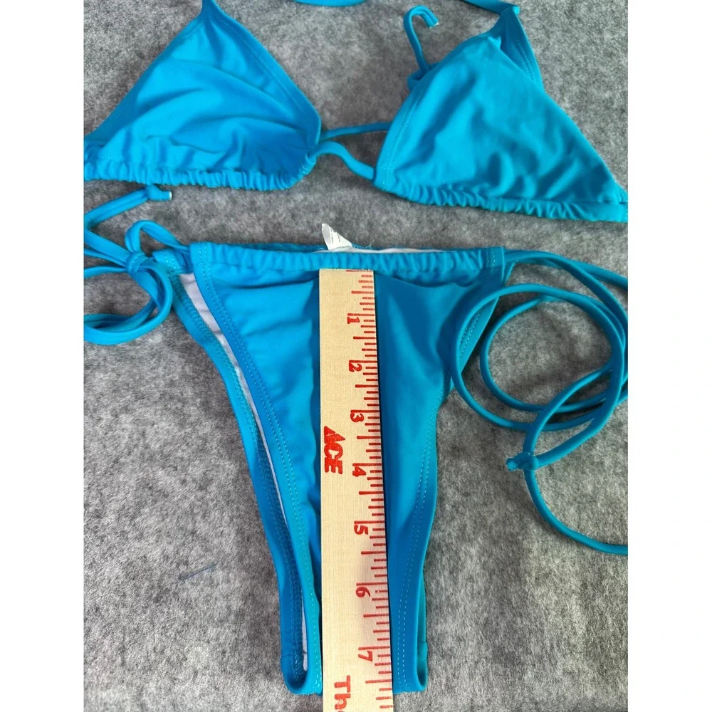 Turquoise Blue Triangle Bikini Set Side Tie High Cut Swimsuit Medium 20105 - Picture 5 of 6
